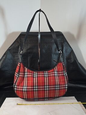 Burberry Red Plaid Shoulder Bag with Black Trim